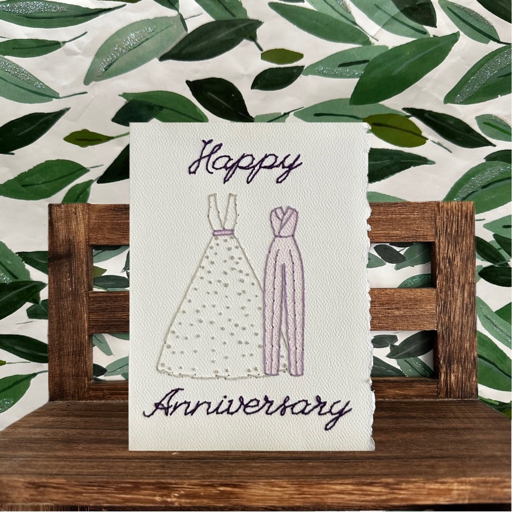 Hand-Embroidered Anniversary Card - Dress and Jumpsuit